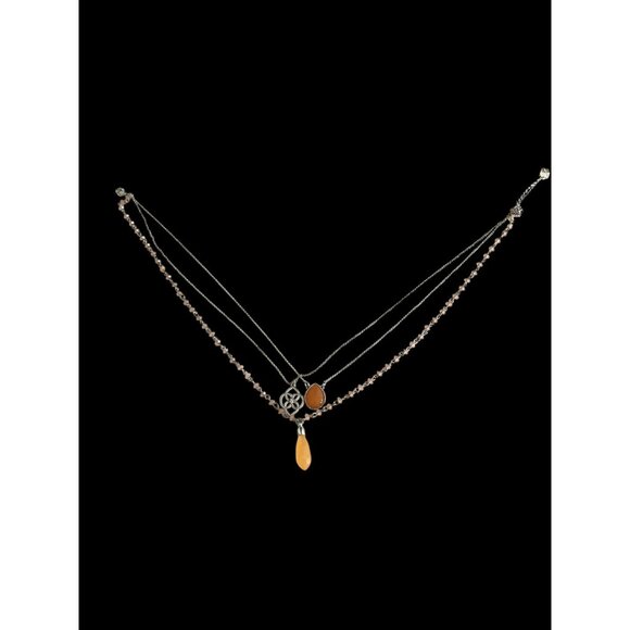 Chaps Y2K Layered Necklace with Orange Glass Teardrop Pendant - Picture 2 of 5